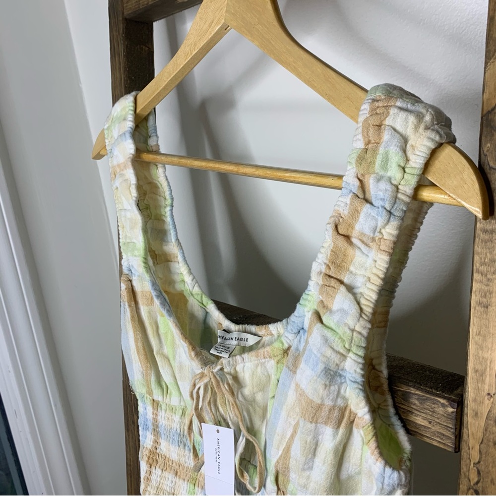 American Eagle Plaid Smocked Bubble Crop Tank - Picture 3 of 6